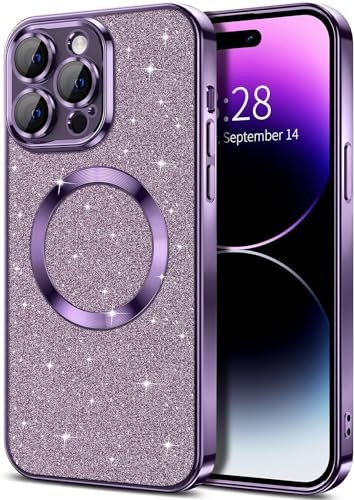 miyonsin Glitzer Hülle für iPhone 11 Pro Max, Bling Glitter Stoßfest Handyhülle für MagSafe, Niedliche Glitzernde Schutzhülle für Frauen und Mädchen Kompatibel mit Magnetisch, Violett