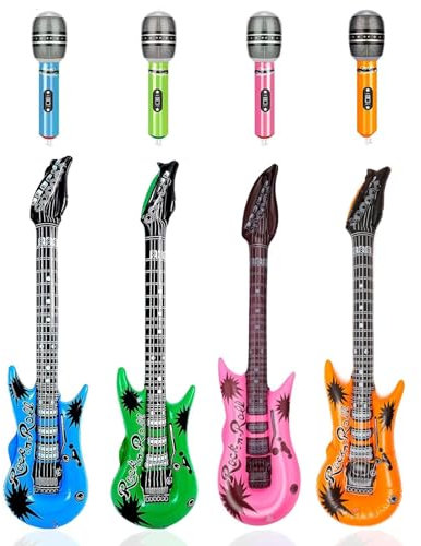 8 Pcs Inflatable Party Props, Easter Inflatable Guitar, Inflatable Microphone, For Props Birthday Party Decoration Balloon Photo Booth Party Supply Balloons