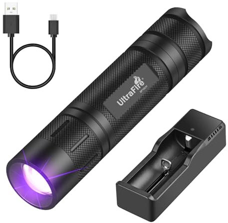ULTRAFIRE 395-405nm UV Torch LED Black Ligh, Zoomable UV Light, Small Powerful Ultraviolet Flashlight for Curing Resin, Pet Stains, Spot Scorpions, Leak Detector, SP10UV