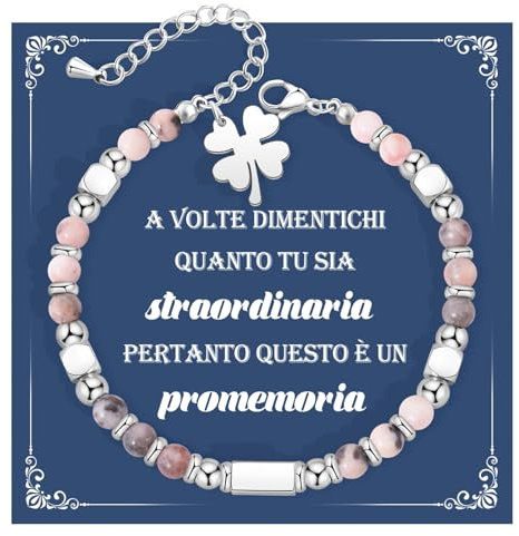 Cheerslife Bracciale Donna Acciaio, Regalo Donna Compleanno, Bracciale Trifoglio Idee Regalo Donne Per Sorelle Amico Collega Moglie Fidanzata Figlia Mamma San Valentino Festa della Mamma Regali Rosa