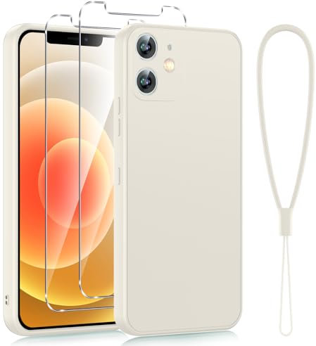 Viojrlra Silikon Hülle für iPhone 12 Handyhülle mit 2 Stück Schutzfolie, Ultra Dünn Ganzkörper Schutzhülle, Weicher Microfiber Kameraschutz Schutz Stoßfest Kratzfest für iPhone 12 Case (Weiß)