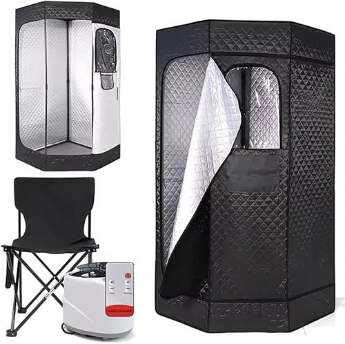 Sauna Pentagone Portable Pleine Grandeur, Tente De Sauna Pour La Relaxation Au Spa À Domicile, Réglage À 9 Vitesses, Chaise Portable, Avec Cuiseur Vapeur 3 L 1200 W, Pour Salle De Sport, Pilates, Bain