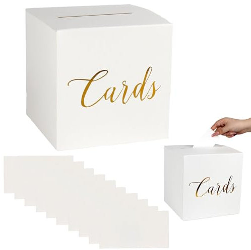 WNXBFO Wedding Card Box with 10 Cards, 22cm White Card Box, Cards Boxs Wedding for Party, Graduation, Baby Shower, Raffle, Vote Fundraising, Birthday Decoration
