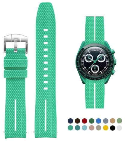 OLLREAR Silikon-Uhrenarmbänder 20mm für Omega x Swatch MoonSwatch/Rolex Watch, Schnellverschluss, Omega Swatch Armband mit Silber Schnalle für Herren Damen, Cyan&Weiß