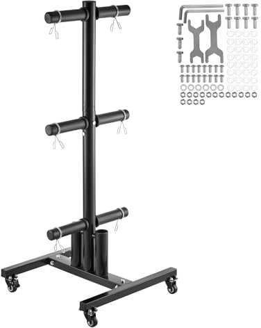 VEVOR Supporto per Dischi Pesi da 50,8 mm Supporto per Dischi Pesi Verticale Standard con Ruote, Porta Pesi con Capacità di Carico 454 kg Supporto per Rastrelliera per Bilancieri per Palestra in Casa
