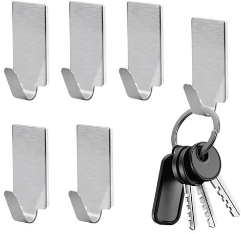 6 Set Haken Ohne Bohren aus Edelstahl, Handtuchhalter, Handtuchhaken, Towel Holder, Haken Zum Kleben im Badezimmer oder Küche, Selbstklebende Wandhaken Für Handtücher, Badzubehör, Badhaken Dusche