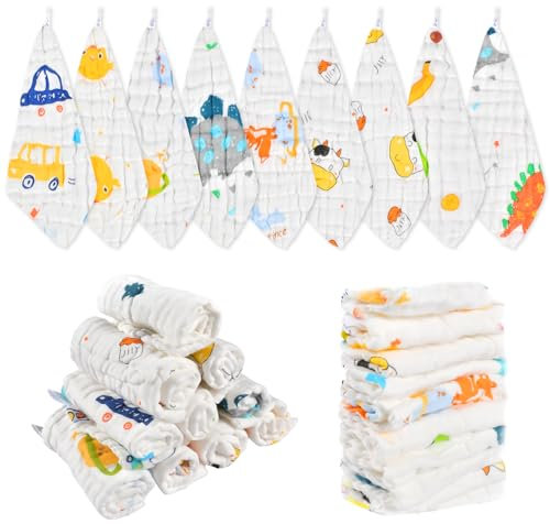 Forhome 10 paños de Muselina para bebé, servilletas Infantiles, Juego de Toallas para recién Nacidos, 25 x 25 cm, Toallas de Cara y Toalla de baño, paños Reutilizables para bebé, 100% algodón