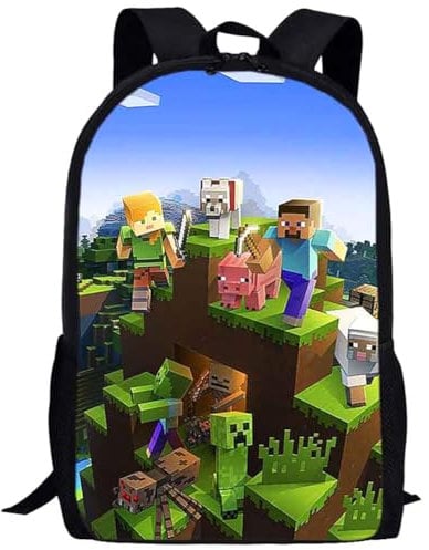 JXBBAAC Minnecrraft Rucksack, Minnecrraft Kinderrucksack 3D Gedruckte Schulrucksack Kinder Rucksack Schultasche Anime Rucksäcke Kindergarten Schultasche Daypack Cartoon Tasche für Kinder
