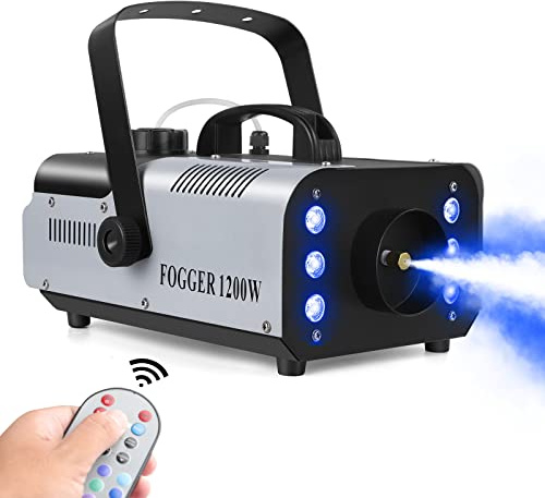 Machine a Fumee Soiree, 1200W 6 RGB 3 en 1 Machine à Brouillard avec Télécommande sans fil Portable pour Halloween, Noël, la Maison, la Fête, le Mariage, le Spectacle DJ, Effets de Scène