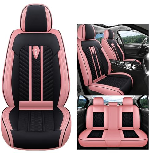 Karstry Autositzbezüge komplettes Set Universal in Stylish Design, Schonbezüge für Vordersitze und Rückbank, Auto Sitzbezüge Airbag Kompatibel, Premium Wasserdicht Sitzbezug, Schwarz Pink