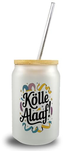 speecheese Kölle Alaaf Trinkglas mit Bambusdeckel - Karneval in Köln lustiges Karnevalsaccessoire für Köln-Liebhaber
