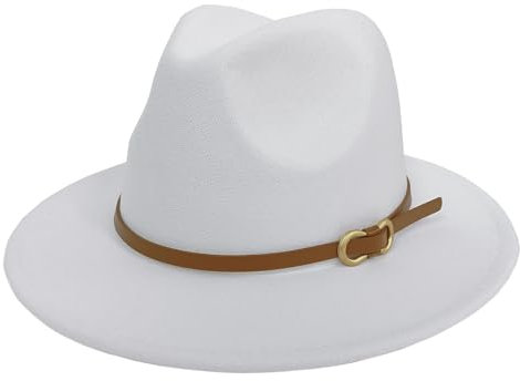 HEYANN Fedora Hut Herren Huts Filzhut mit Breite Krempe Herren Klassischer Panama Hut Damen Filz Trilby Hut für Party (M, weiß)