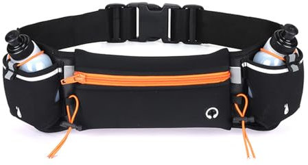Fesatccoz Ceinture de Course à Pied, Pochette Étanche pour Téléphone Portable, Ceinture Running Réfléchissante avec Bouteille d'eau pour Le Jogging et Les Activités de Plein Air, Orange