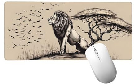 Tappetino Mouse XXL 1000 x 500 x 3mm, Tappetino Mouse Leone Mouse Pad, Esteso con Bordi Cuciti Gaming Mousepad Albero, Base in Gomma Antiscivolo, Sottomano Scrivania, per Computer, PC, Laptop H-932