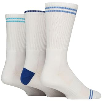 Glenmuir Men's Bamboo Sports Socks - Soft, Breathable Cooling, Half Cushioned, Arch Supports, Ribbed, Sports, Gym, Exercise, Running, Stripes, 3 Pairs Size 7-11 White/Blue Stripes