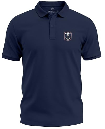 Neverless® Poloshirt Herren mit mit Anker Wappen Logo– Kurzarm Polo Sommer Casual Look Modern Fit Fashion Maritim Navy XL