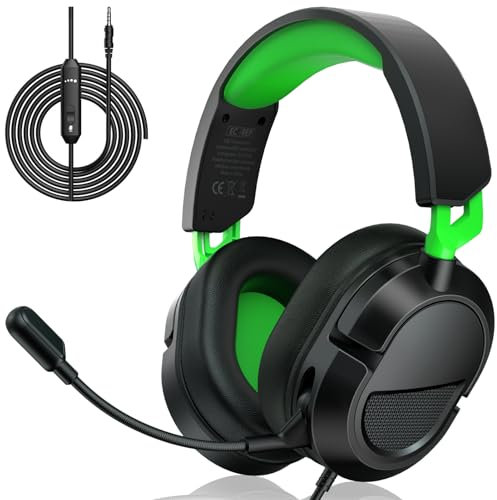 syndesmos Gaming-Headset für PS5, PS4, PC, Xbox, Nintendo Switch, Headset mit Mikrofon, Stereo-Surround-Sound Gaming Kopfhörer mit Kabel, Noise-Cancelling, 3,5 mm Over-Ear-Kopfhörer Schwarz+Grün