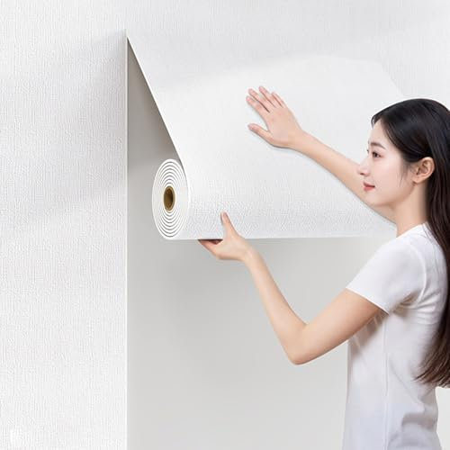 Dalle de Plafond Panneaux De Plafond Autocollants Intérieurs Blancs, Papier Peint PVC Imitation Lin Texturé Pour Plafond De Sous-sol De Chambre À Coucher, Revêtement Mural Imperméable(Width 50cm,Lengt