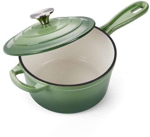 Onader Cast Iron Sauce Pan Pot, 2QT Small Saucepan with Lid, Enameled Cast Iron Dutch Oven Cooking Kitchen Pot – Pistachio Green