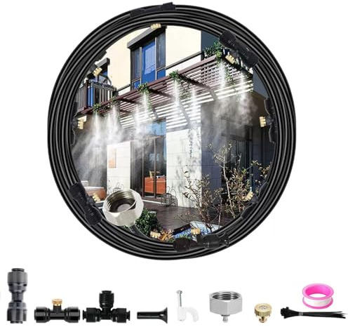 Sprühnebel Terrasse Kühlung Bewässerungs System, Wassernebel Kühlung Outdoor Misting System, Kühlnebelsystem im Freien, Sprühnebel Kühlung Set für Gärten, Terrassen, Sonnenschirme (18m)