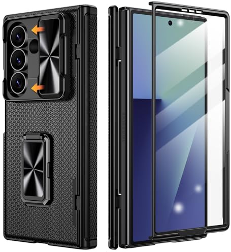 Doeshine for Samsung Galaxy Z Fold 7 Case with Ring Kickstand, Black | Front Screen Protector, Slide Camera Cover & Magnetic Hinge Protection, Heavy Duty Shockproof Cover for Samsung Z Fold 7 Case