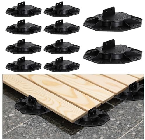 10 Pack Adjustable Decking Pedestal 18-30mm, Heavy Duty Joist Support Riser | for Wood, WPC & Composite Decking, UV-Proof Levelling System for Uneven Patios & Shed Base Reinforced Design