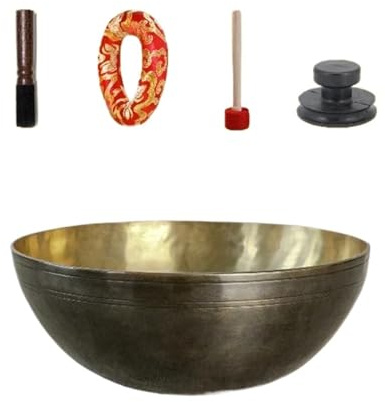 Tibetische Klangschal Handgemachte Klangschale Messing Gravur Linie Meditation Yoga Kupfer Buddha Schalen Klangheilung Therapie(Caliber About 25CM)