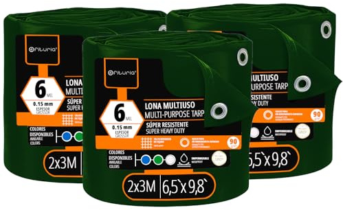 OFITURIA Lona Multiuso Impermeable 2 x 3 m Verde, Pack 3 uds, Ideal para Cubrir y Proteger Muebles y Objetos en Exterior, jardín, Camping y Obras (2x3m, 3 uds)