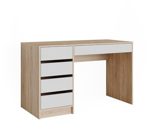 Vicco Schreibtisch Sherry, Sonoma/Weiß, 55 x 120 cm | mit Schubladen, geeignet als Arbeitsplatz für Homeoffice oder Studium