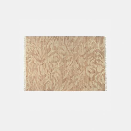 Loberon Teppich Marsetta - mit Seitlichen Fransen - Florales Design - Angenehme Haptik - 140x200 cm - Wohntextilien - Wohnaccessoires - Jute - Baumwolle, braun