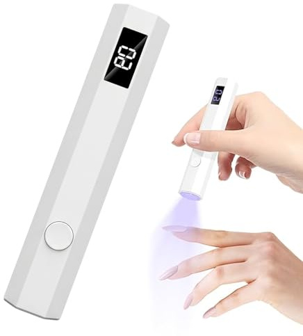 Merzio Mini UV Nail Lamp for Gel Nails, Handheld UV Light with LCD Display, Portable Nail Dryer Rechargeable Cordless Flash Cure Lamp for Gel Polish Glue and Nail Art, White