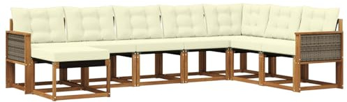 vidaXL Outdoor-Sofagarnitur mit Kissen 8 pcs Natur und Creme, Garten Sofa, modernes Ecksofa, Robustes Sitzmöbel, Möbel für Terrasse, gemütliche Lounge