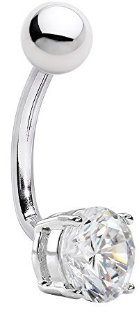BodyJewelryOnline Erwachsenen Naval Ring groß 8mm klare CZ 14ga Belly button Ring - J Bar 316 L Chirurgenstahl