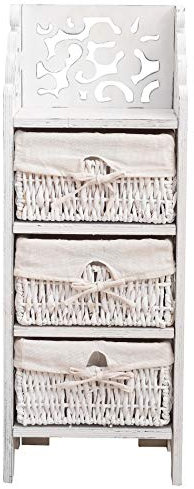 Rebecca Mobili Hochkommode im Shabby-Stil, Korbregal Stufenregal mit 3 Weidenkörben, Kiefernholz, Weiß Grau, Schlafzimmer Eingang – Maße: 78 x 28,5 x 22 cm (HxLxB) – Art. RE4296