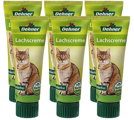 Dehner Lieblinge Katzensnack, Leckerli Creme zuckerfrei, für ausgewachsene Katzen, Lachs, 6 x 75 g (450 g)