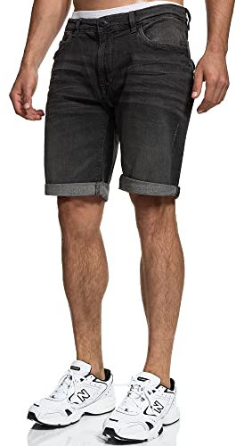 Indicode Herren Caden Jeans Shorts mit 5 Taschen | Herrenshorts Used Look für Männer DK Grey, 3XL