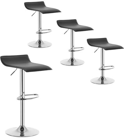 WOLTU Barhocker 4er Set, Höhenverstellbarer Barstuhl, 360° drehbarer Bistrohocker mit Fußstütze, aus Kunstleder Metall, für Bar Küche Theke Café, Schwarz+Silber