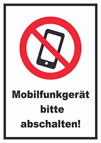 HB-Druck Smartphone Handy aus Mobilfunkgerät abschalten Schild A6 Rückseite selbstklebend