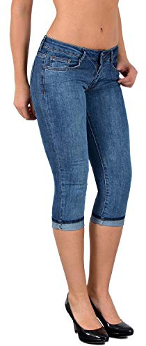 ESRA Damen Caprihose Capri Hose Damen Kurze Hose Jeans 3/4 Jeans Hüfthose extra Tief H11