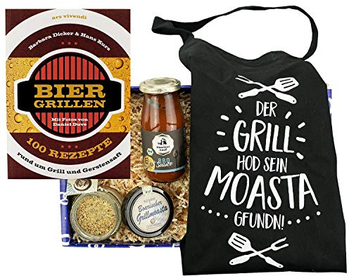Bavariashop Geschenkbox Grillmoasta, Hochwertige Geschenkidee zur Grillparty, Stabiler Karton im bayerischen Design