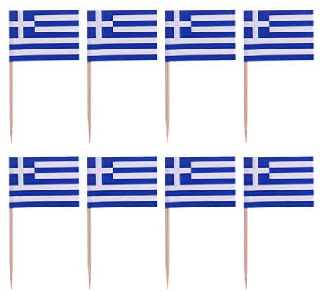Amosfun 100 Stück Mini Griechenland Flagge Zahnstocher Cupcake Topper Holz Cocktail Spieße Dessert Obst Picks für Bar Restaurant Cocktail Sport Party Dekoration Lieferungen (Griechenland)