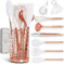 White Silicone and Copper Kitchen Utensils Set with Holder - 17-Piece Rose Gold Cooking Tools for Nonstick Cookware, with Measuring Cups, Spoons, & Utensil Holder - Stylish Copper Kitchen Accessories