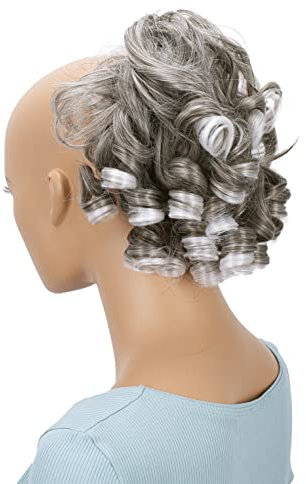 CAISHA Haarteil Haargummi Lena Hochsteckfrisuren Brautfrisuren Voluminös Gelockt Unordentlich Dutt Kunstfaser DM17cm Weiß Grau Mix G10L