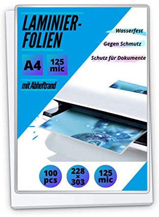100 PREMIUM Laminierfolien DIN A4 - mit Abheftrand 2 x 125mic (250 mic) - Filex