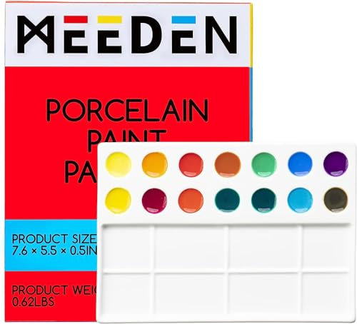 MEEDEN Ceramic Artist Paint Palette, Porcelain Watercolor Palette, 7.6Inch by 5.5Inch 22 Wells Ceramic Mixing Tray for Watercolor Gouache Painting
