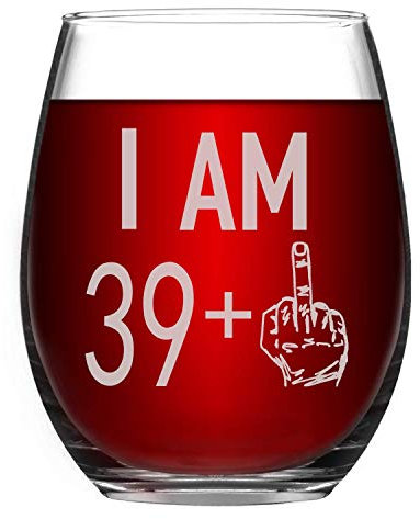 Livole 40th Birthday Gifts for Women Men, 17oz Stemless 39+ Pattern Birthday Wine Glass, Unique Funny Unbreakable Wine Tumbler for Friend Turning 40, Party Decoration