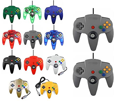 2 Controller Für Nintendo 64 N64 Farbe nach Wahl Kabelgebunden Gamepad Joypad (2X Grau)