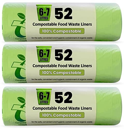 Haya Home 6L to 7L Eco Green 156 Compostable Biodegradable Food Waste Bin Bags Extra Thick Strong & Leak Proof Caddy liners 100% Corn Starch Plastic free Fully Compliant With EN 14323 & AS 4736