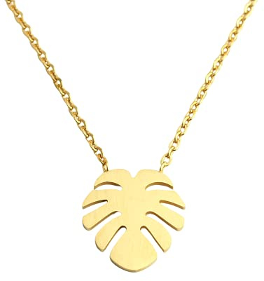 Kette Monstera Palme Blatt Edelstahl Baum Pflanze Blume Anhänger rosé golden Juvelato