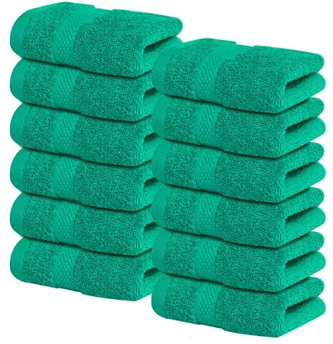 Infinitee Xclusives - 12 Pack Face Cloths |30x30 cm| 100% Cotton Wash Cloths - Ultra Soft & Highly Absorbent Fingertip Towels for Spa, Gym, Hotel & Bathroom |Vivid Green|